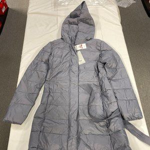 Cole Haan Grey Hooded Knee Length Puffer Coat Size XS